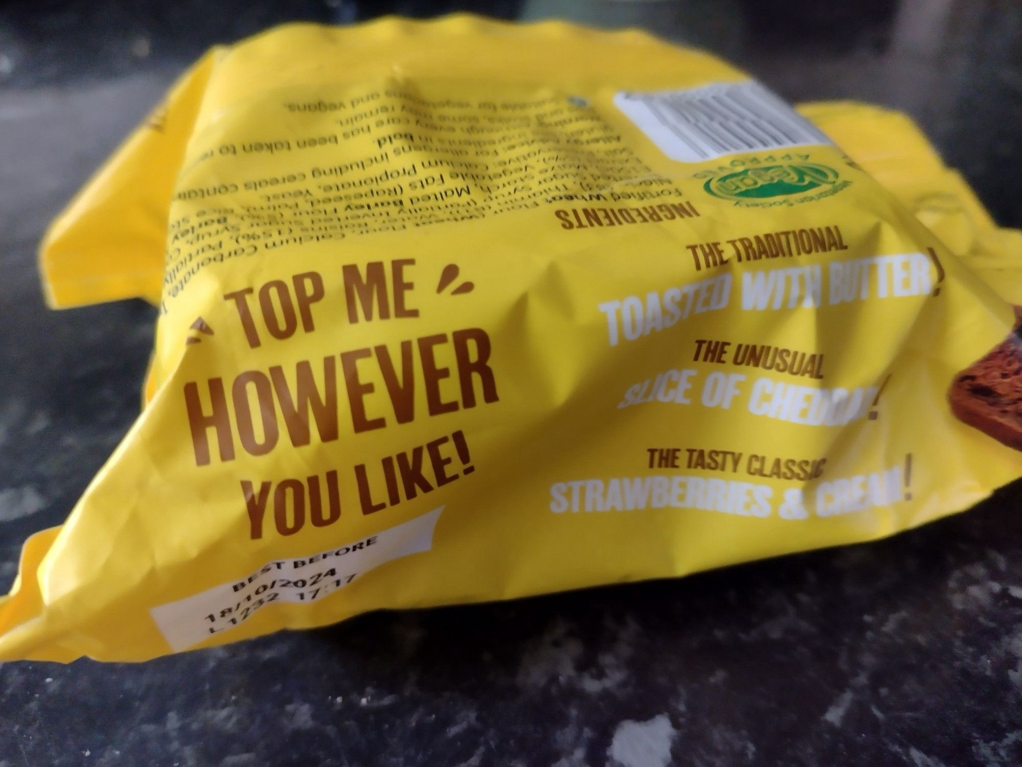 Doreen malt loaf packet saying “top me however you like”