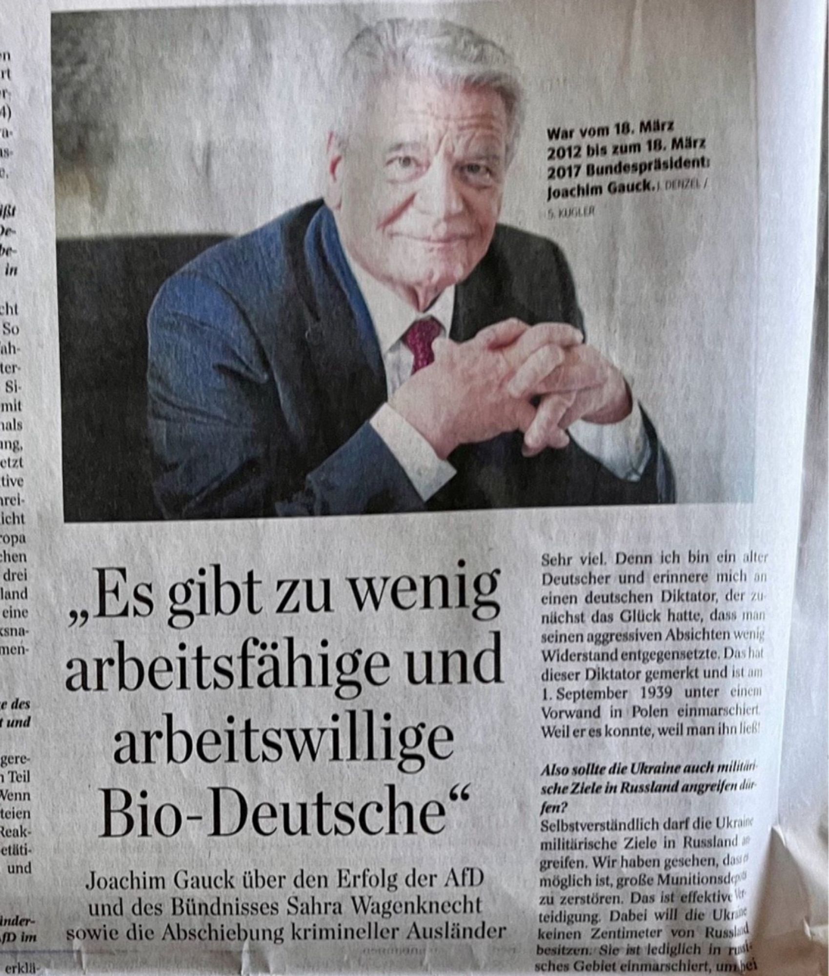 Interview mit Joachim Gauck: „Es gibt zu wenig arbeitsfähige und arbeitswillige Bio-Deutsche.“