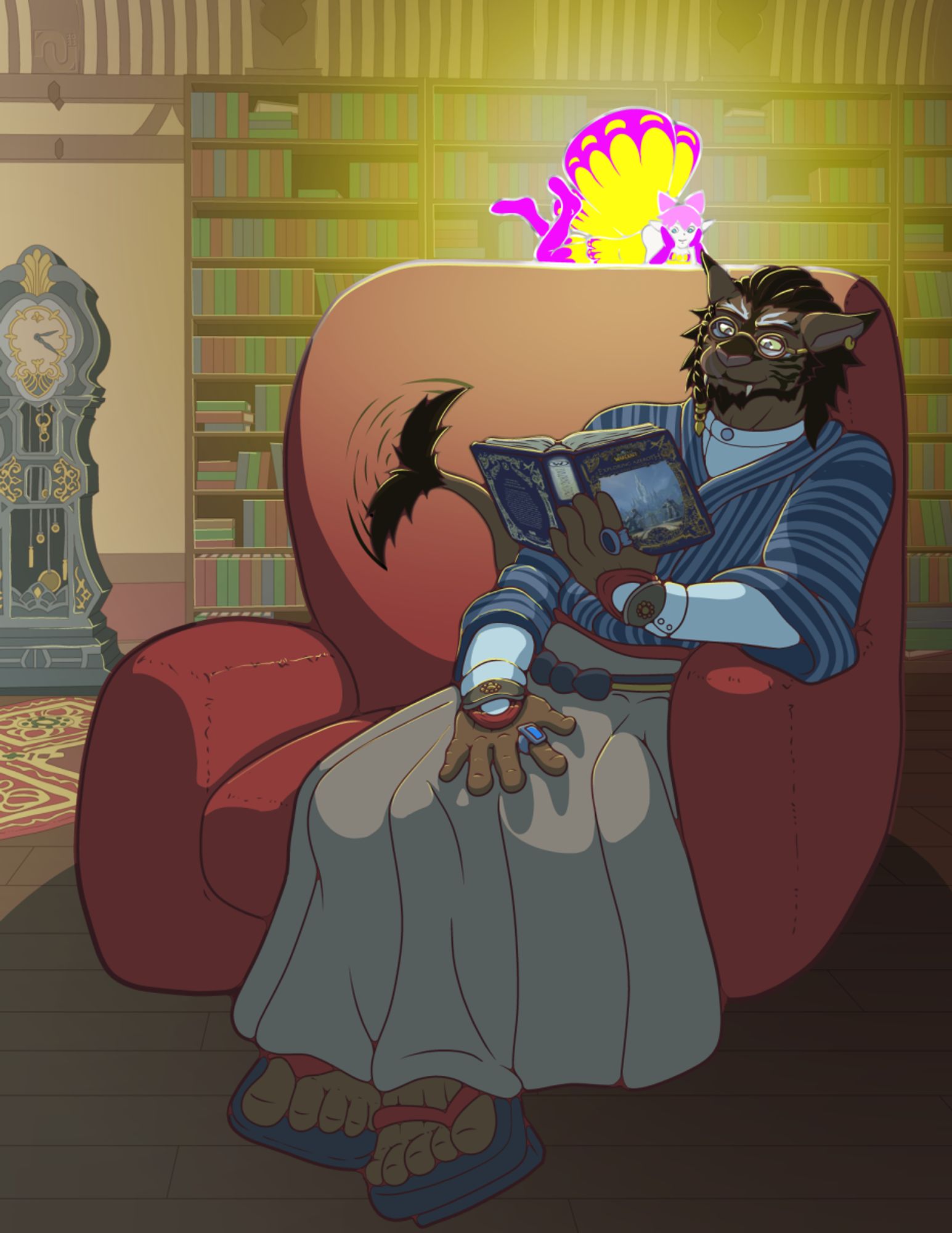 A Hrothgar Scholar reading by Fairy-light