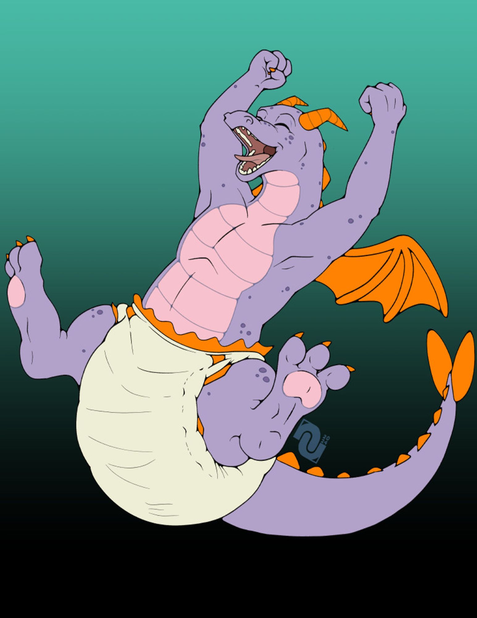 Figment having fun wearing a diaper