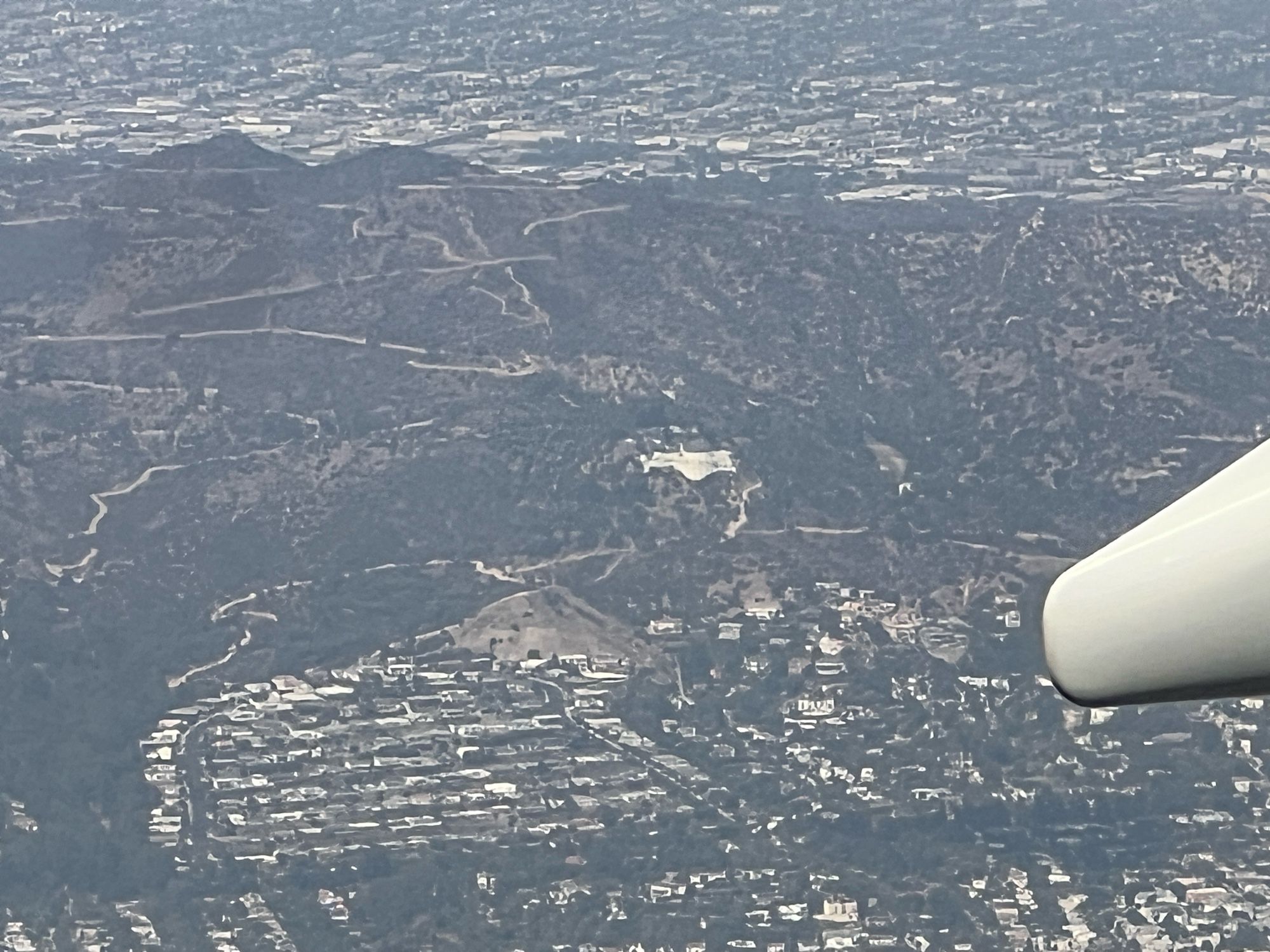 A little Griffith Observatory with a vortex generator from the wing of the plane.