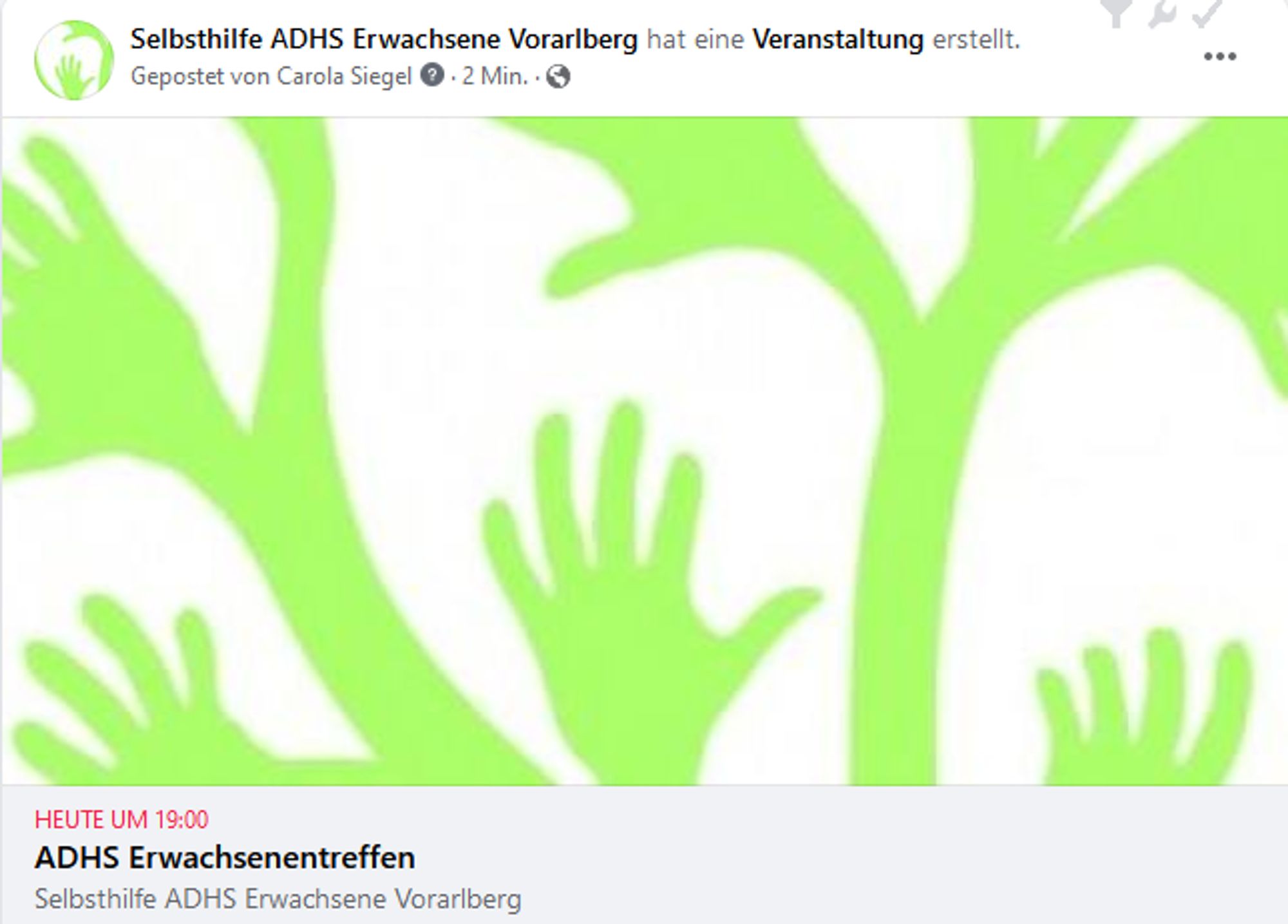 Screenshot Ankündigung des Gruppentreffens von FB.