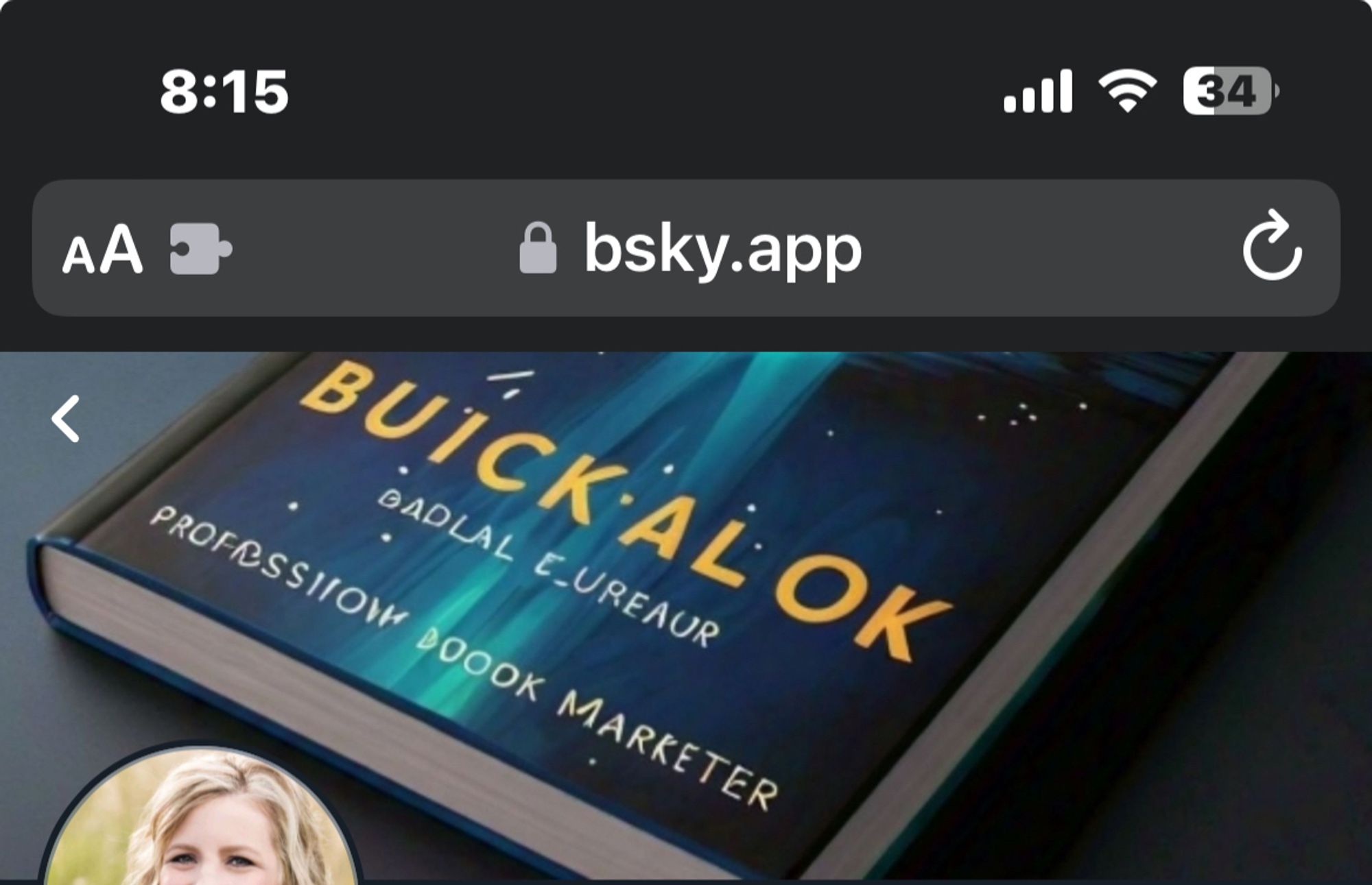 Obviously AI generated book cover for BUICK AL OK by garbled-text, “professhow boook marketer”