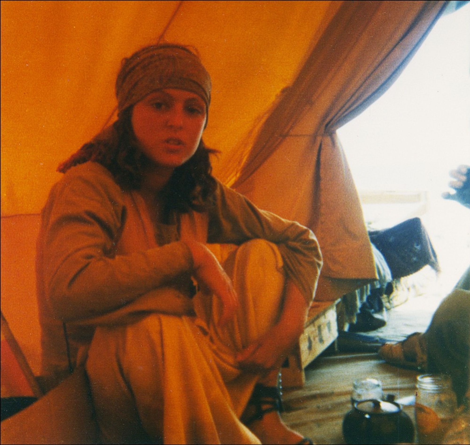 Ita in the tent on Playa Meloneras, Gran Canaria, 1975.