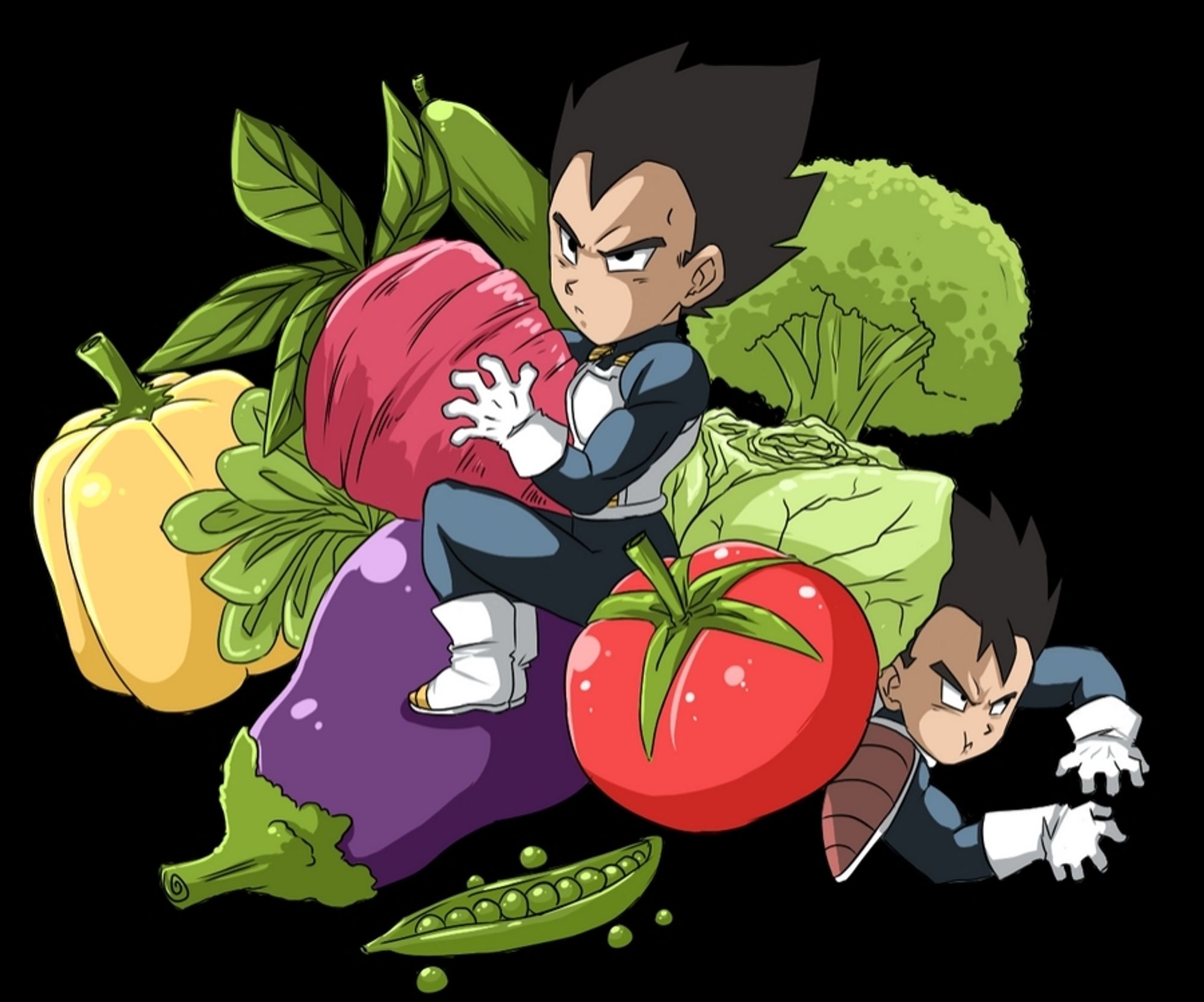 fan art of Vegeta from Dragon Ball sitting among some vegetables, by deviantart user MamaCharms