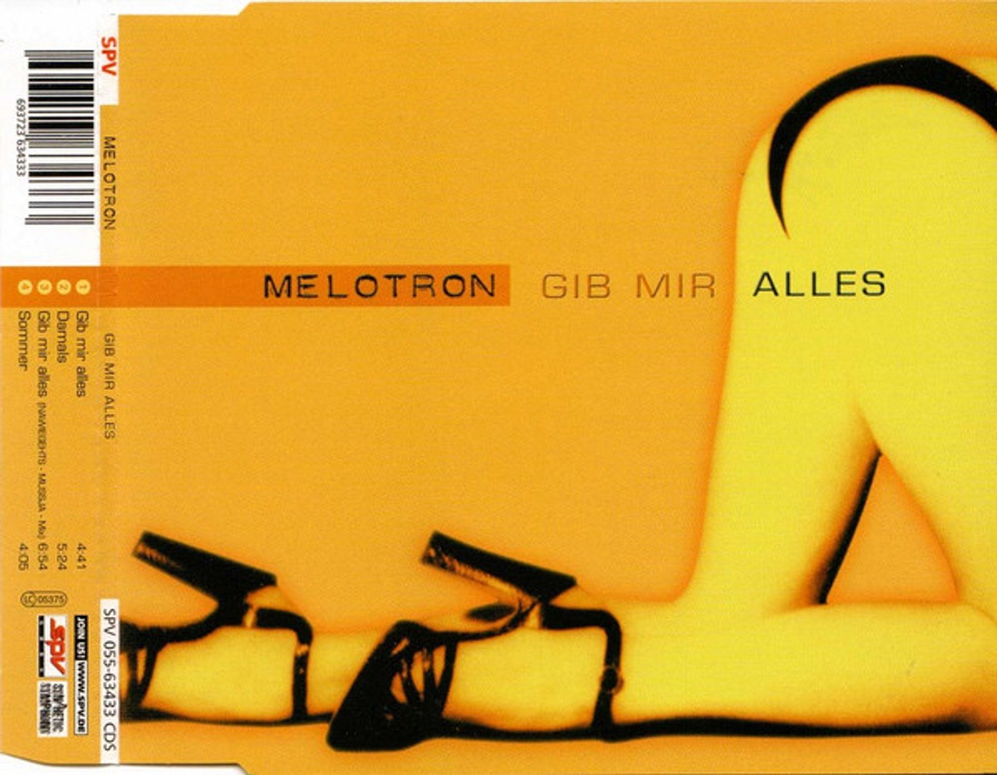 Cover art of the Melotron "Gib Mir Alles" single showing the legs and posterior of a woman who is crawling/on all fours.