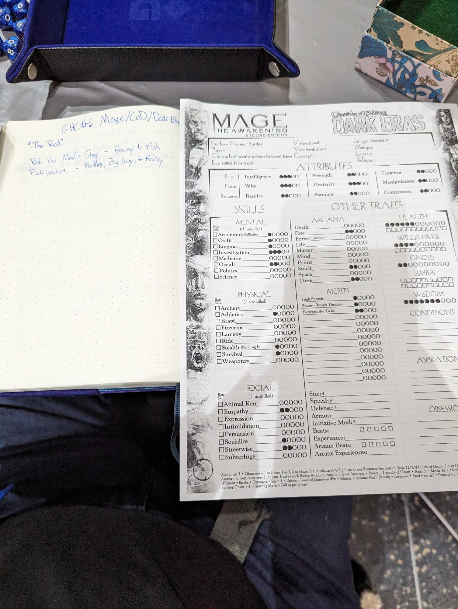 Notes and Character Sheet