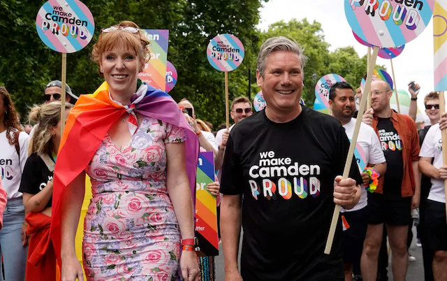 Keir Starmer holding the trans pride colours in 2021