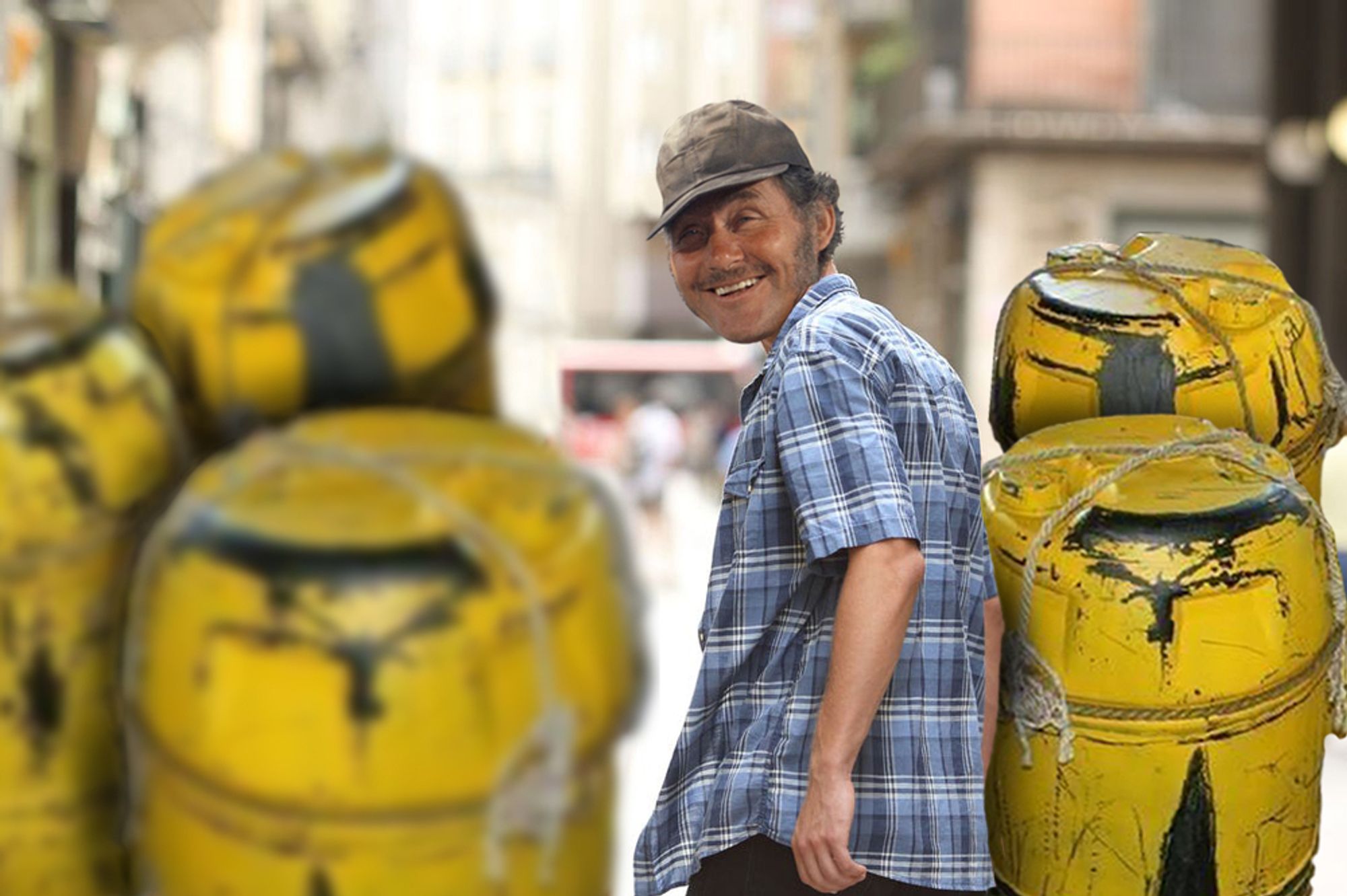 The Distracted Boyfriend meme, but Quint (from Jaws) is the distracted boyfriend. He's looking longingly at three yellow barrels as the two yellow barrels by his side just kind of linger. It's hard to guess what the barrels are thinking due to their complete lack of faces.