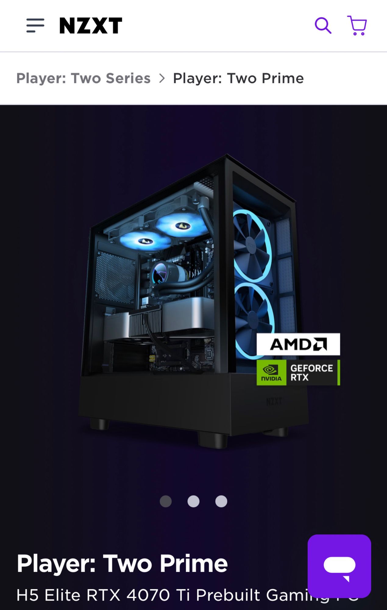 A screenshot of the NZXT Player 2 prebuilt PC.