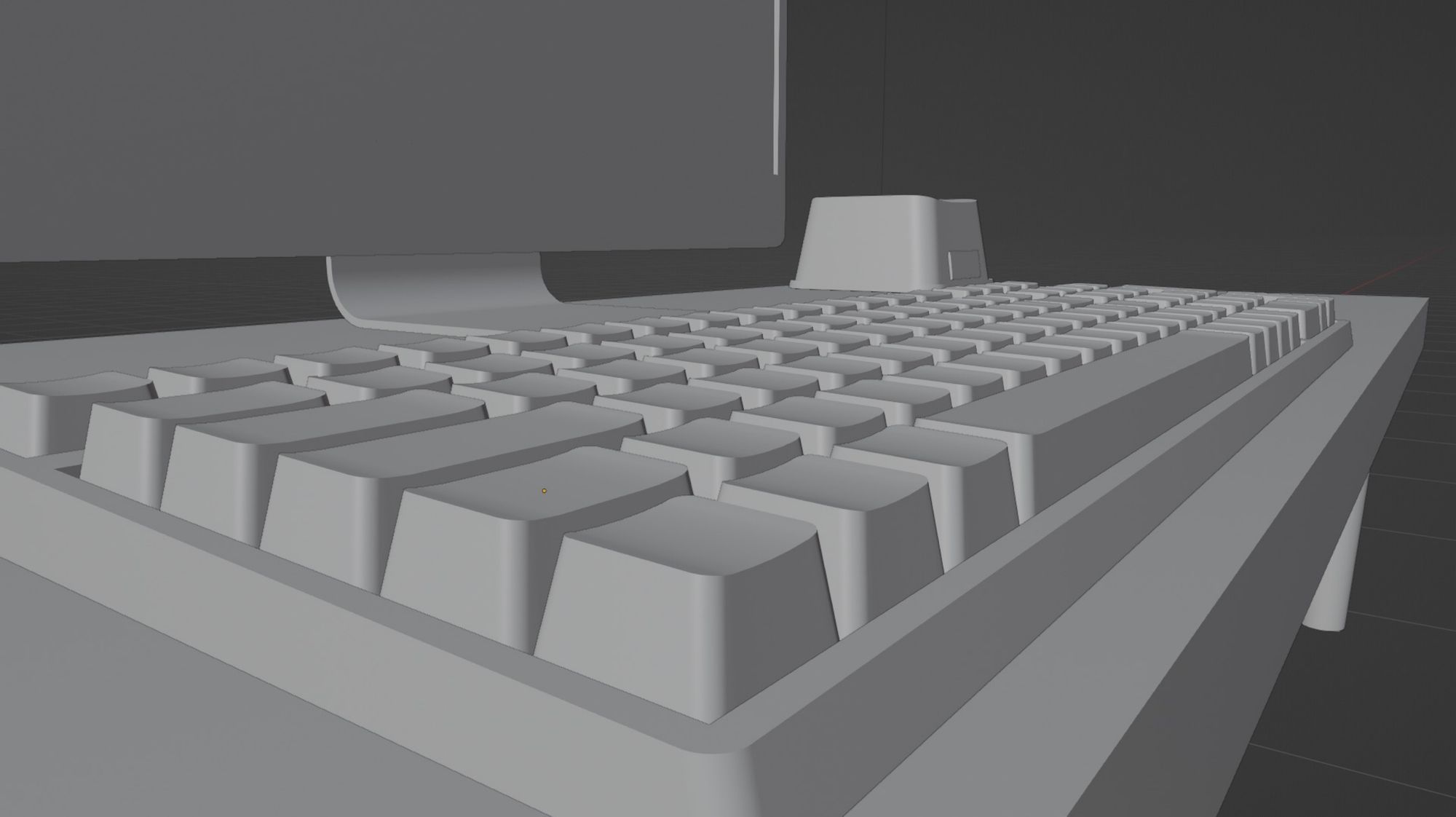 A close up photo of a keyboard modeled in Blender.