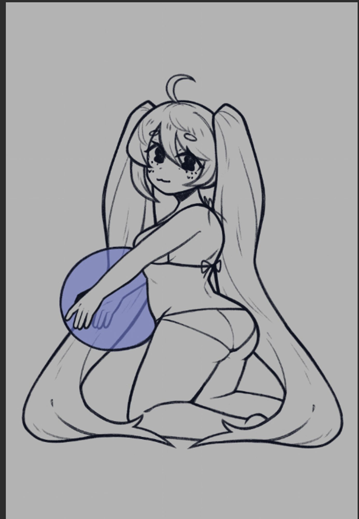 wip of Hatsune Miku in a bikini holding a beach ball