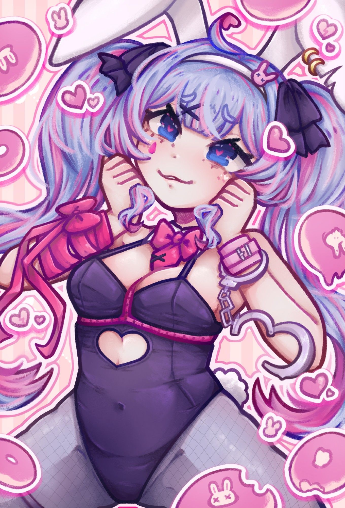 🎨 Deco*27 Rabbit Hole Hatsune Miku Surrounded by pink hearts and donuts