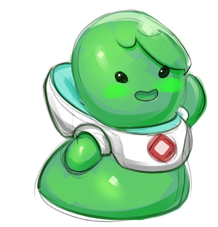 Early design sketch of Talps, glob alien girl and medical aid worker (as a gloop, though, not in her humanoid shape look)