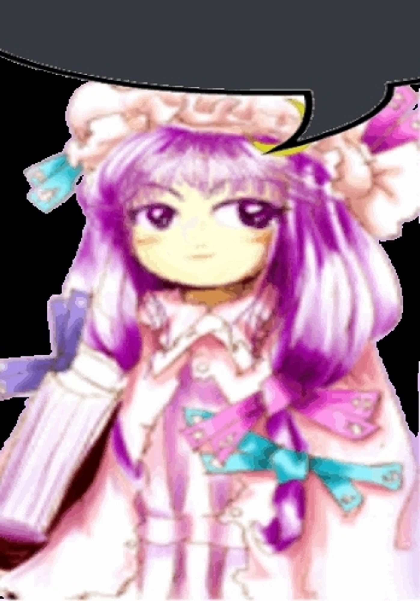 Patchouli from the Touhou series with a speech bubble above her head