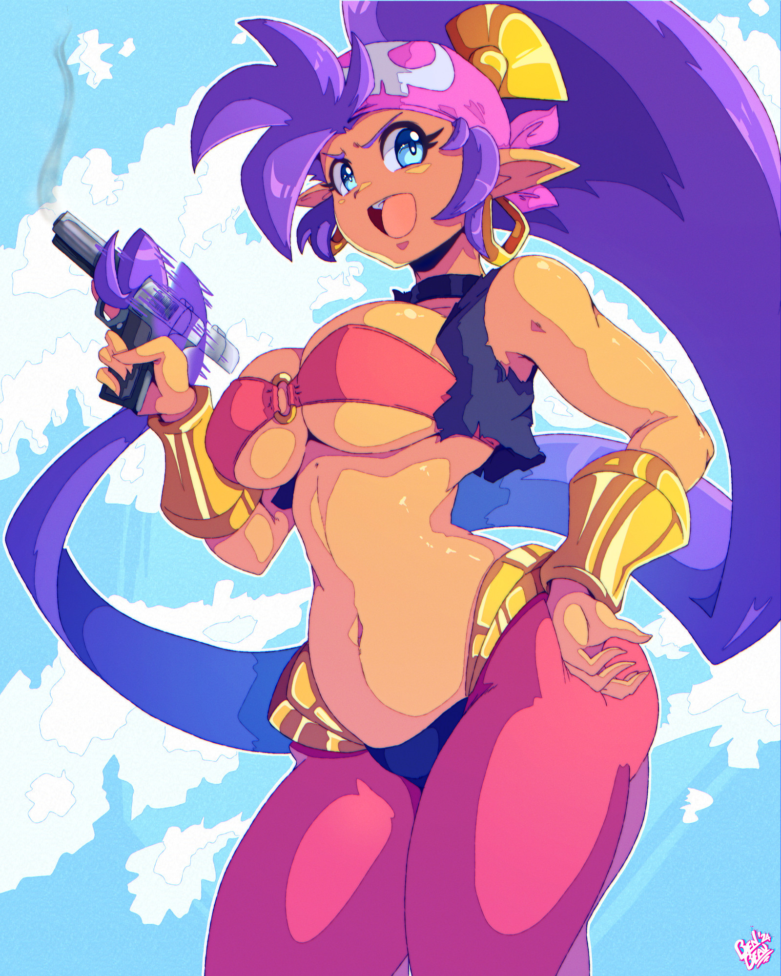 Digital Art. Shantae dressed like a pirate and holding a gun.