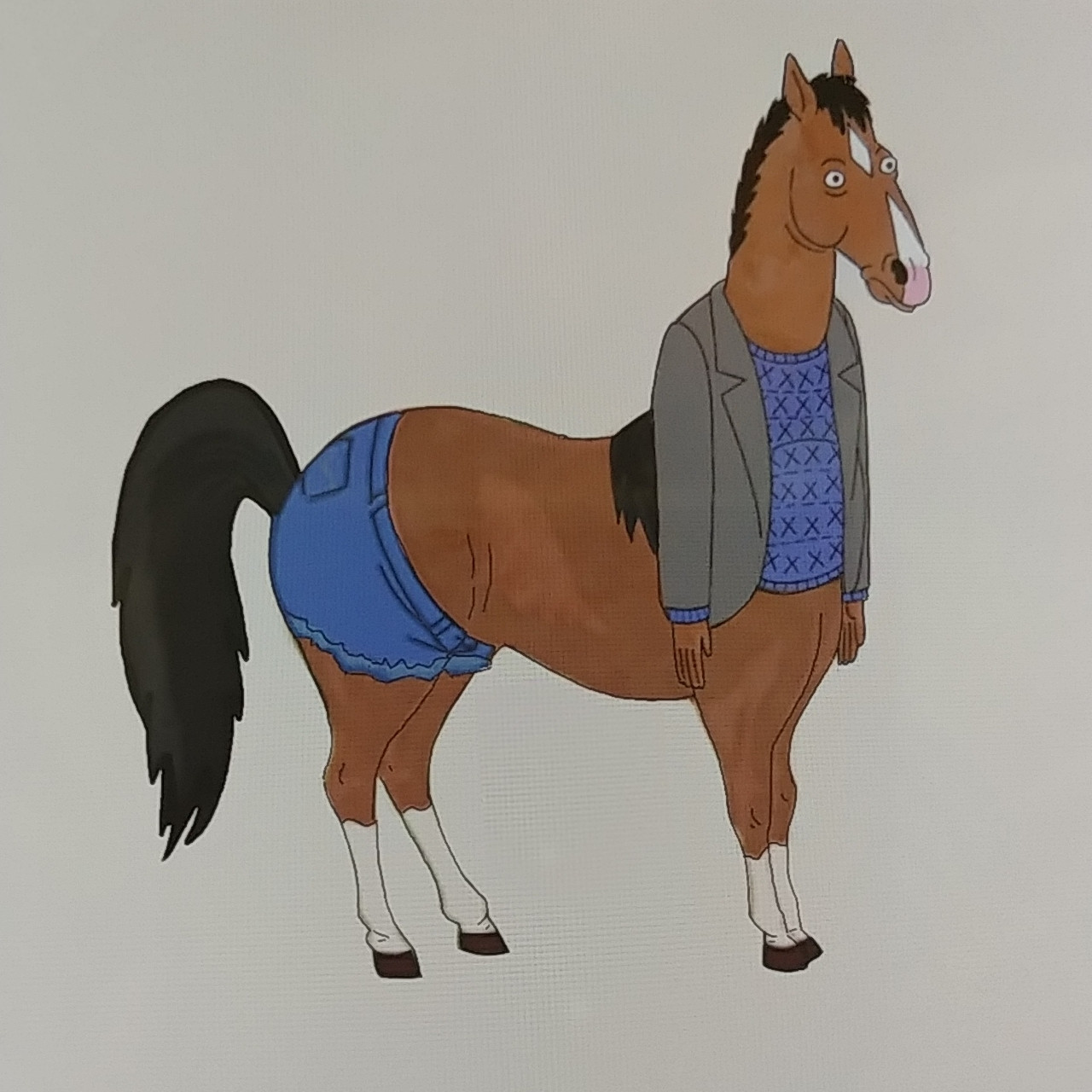 Edit of Bojack Horseman's head/torso attached to the body of Jericho (Tina Belcher's imaginary horse) and altered to create a Bojack Centaur