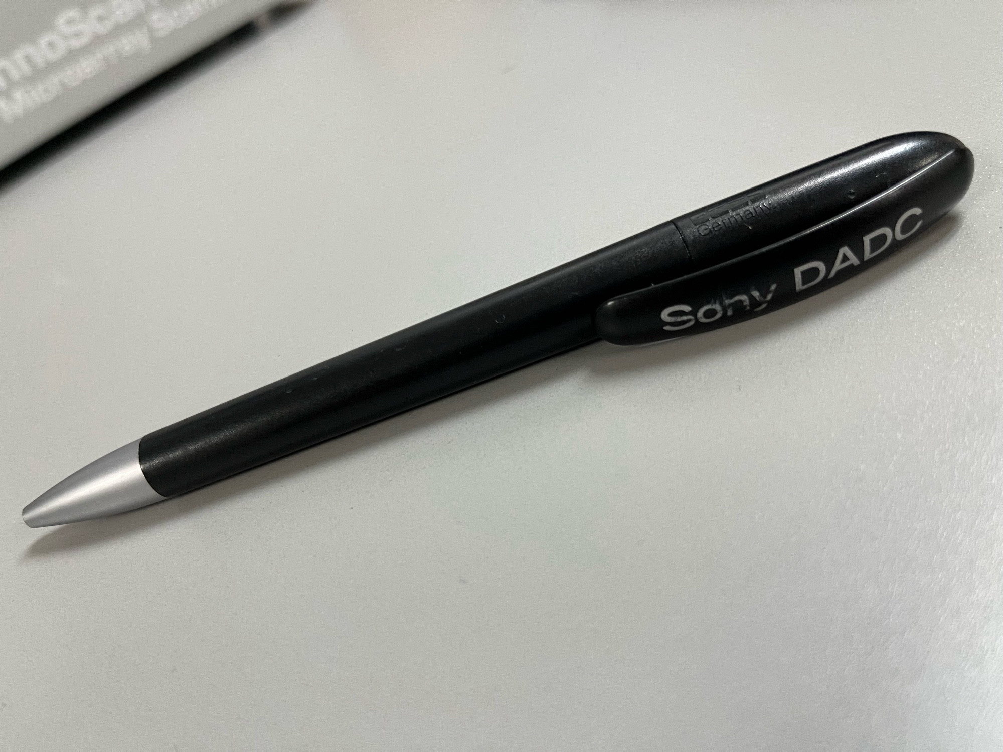 Black “premium” giveaway pen from Sony DADC, the division that made CDs, DVDs, and other micro molded dielectric coated plastic things