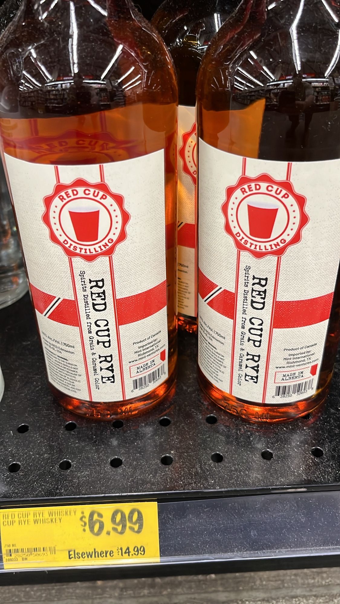 $6.99 Canadian Red Cup Rue Whiskey at Grocery Outlet