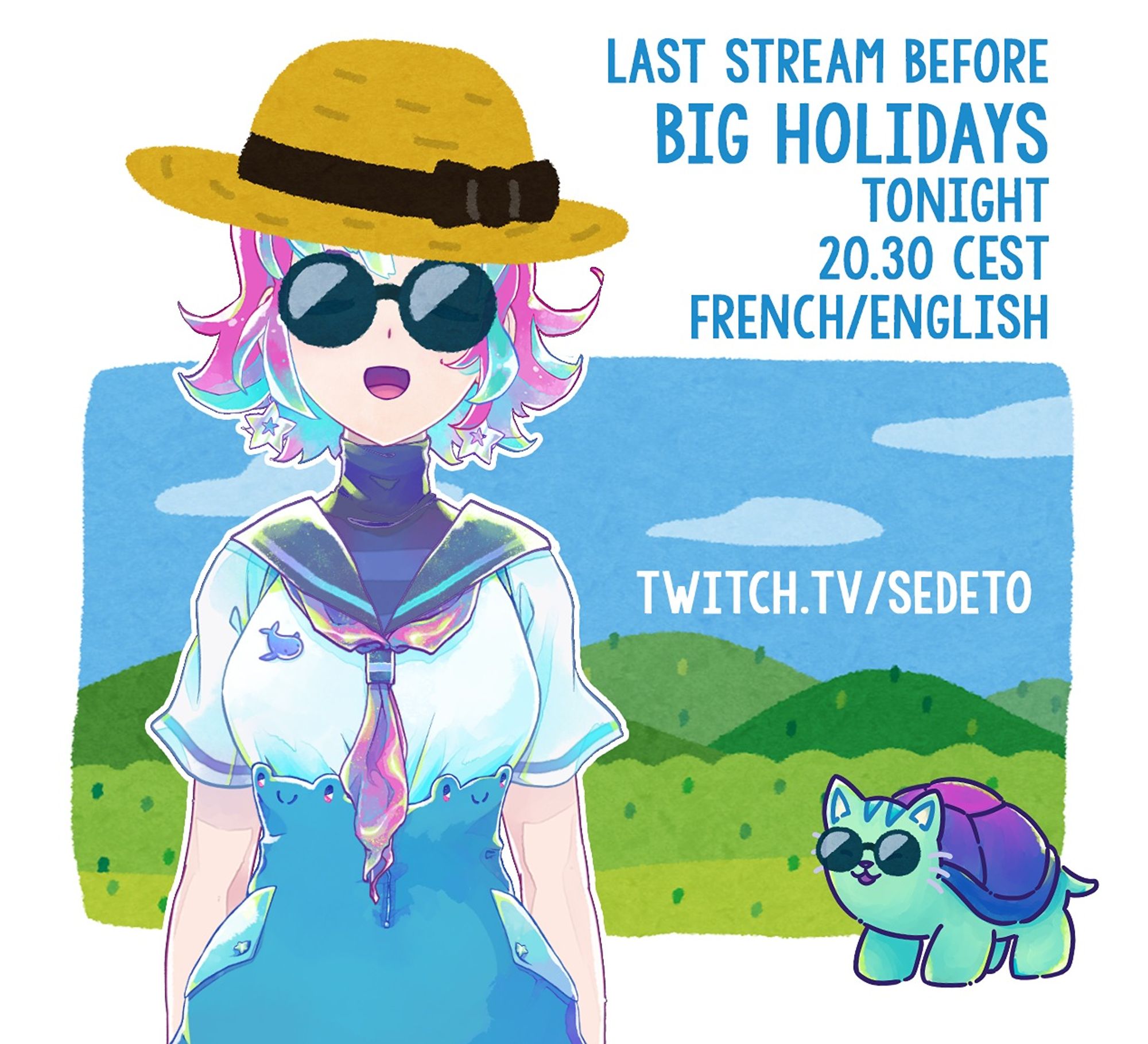 Picture of Sedeto and tortucha wearing sunglasses with the same informations than in the post+french/english stream