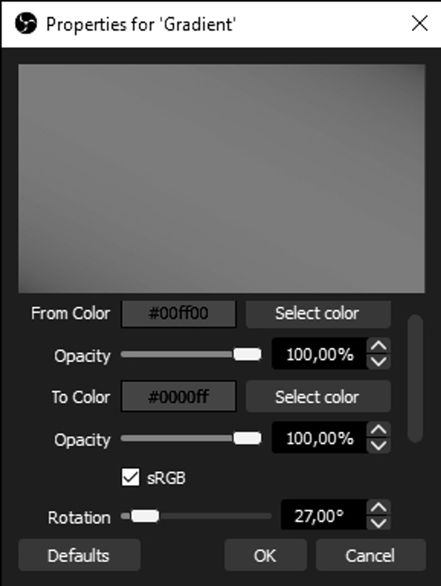 b/w screenshot of obs gradient filter properties