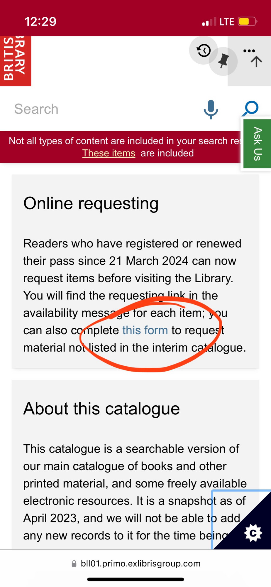 To request manuscripts you need to click on the link under “this form”