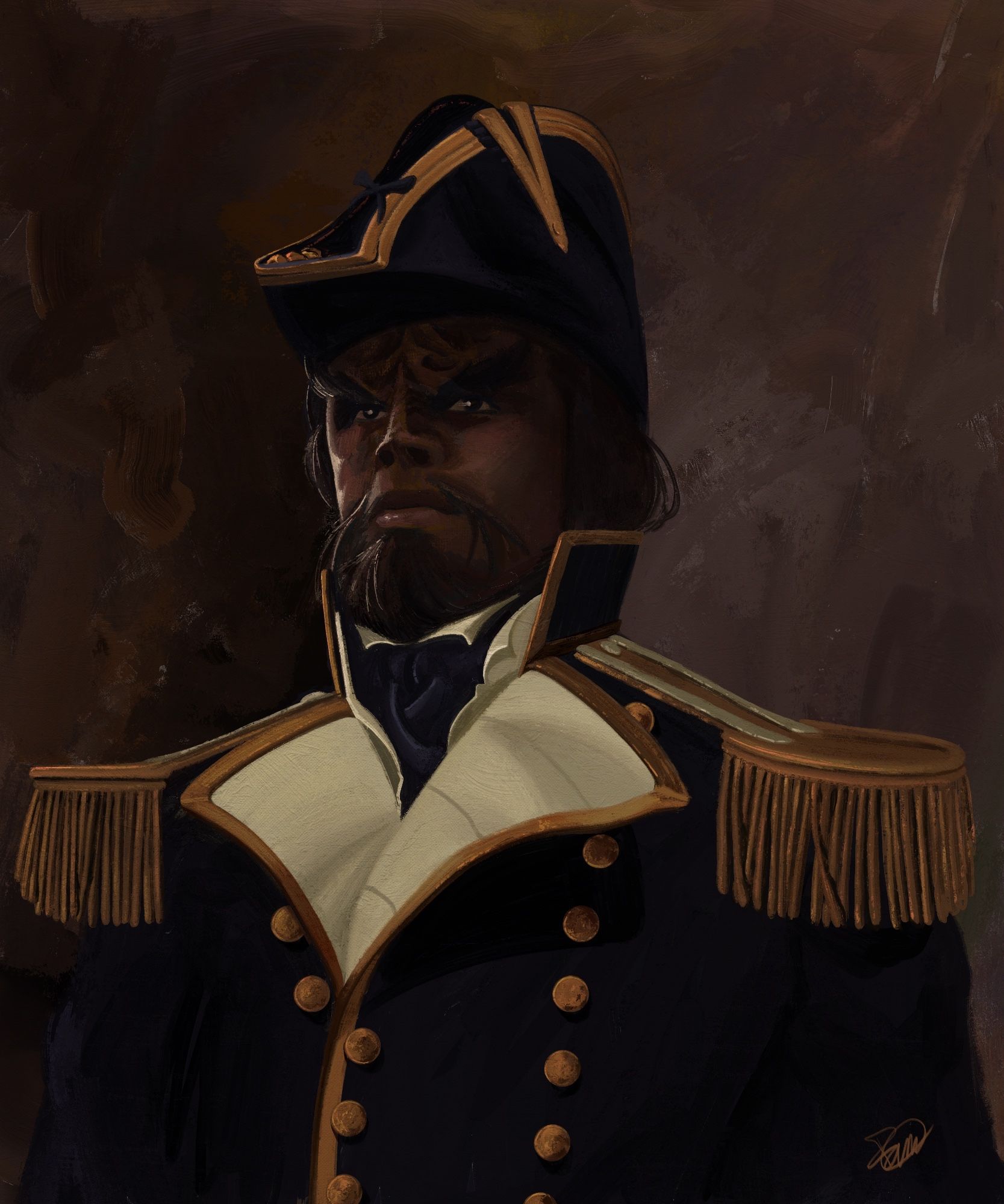 Painting of Lieutenant commander Worf in the Royal Navy uniform from Star Trek Generations