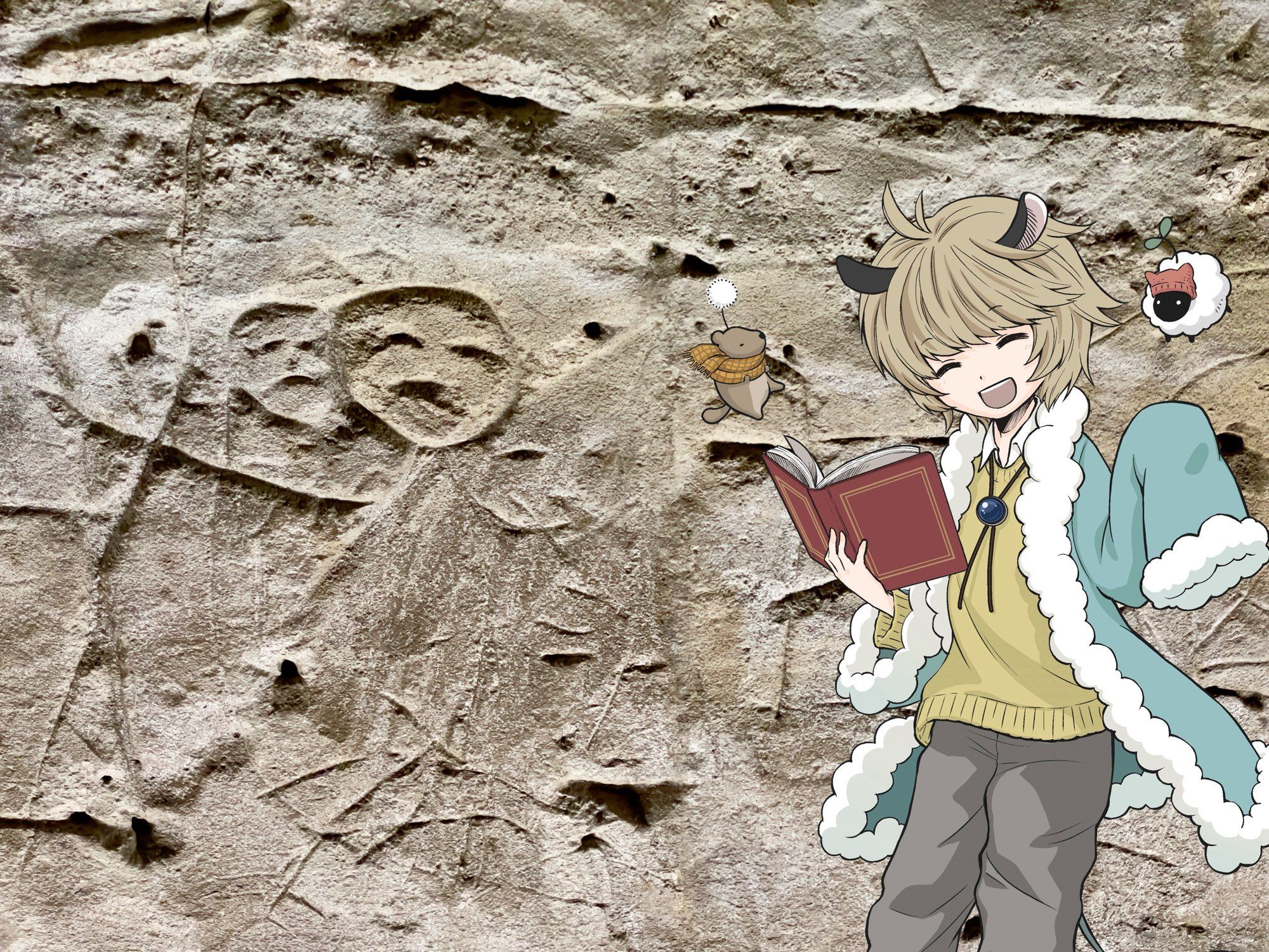 2015年に発見された、1400年ほど前の壁画。

This mural is about 1400 years old and was discovered in 2015. On the right is me, Aobeko.