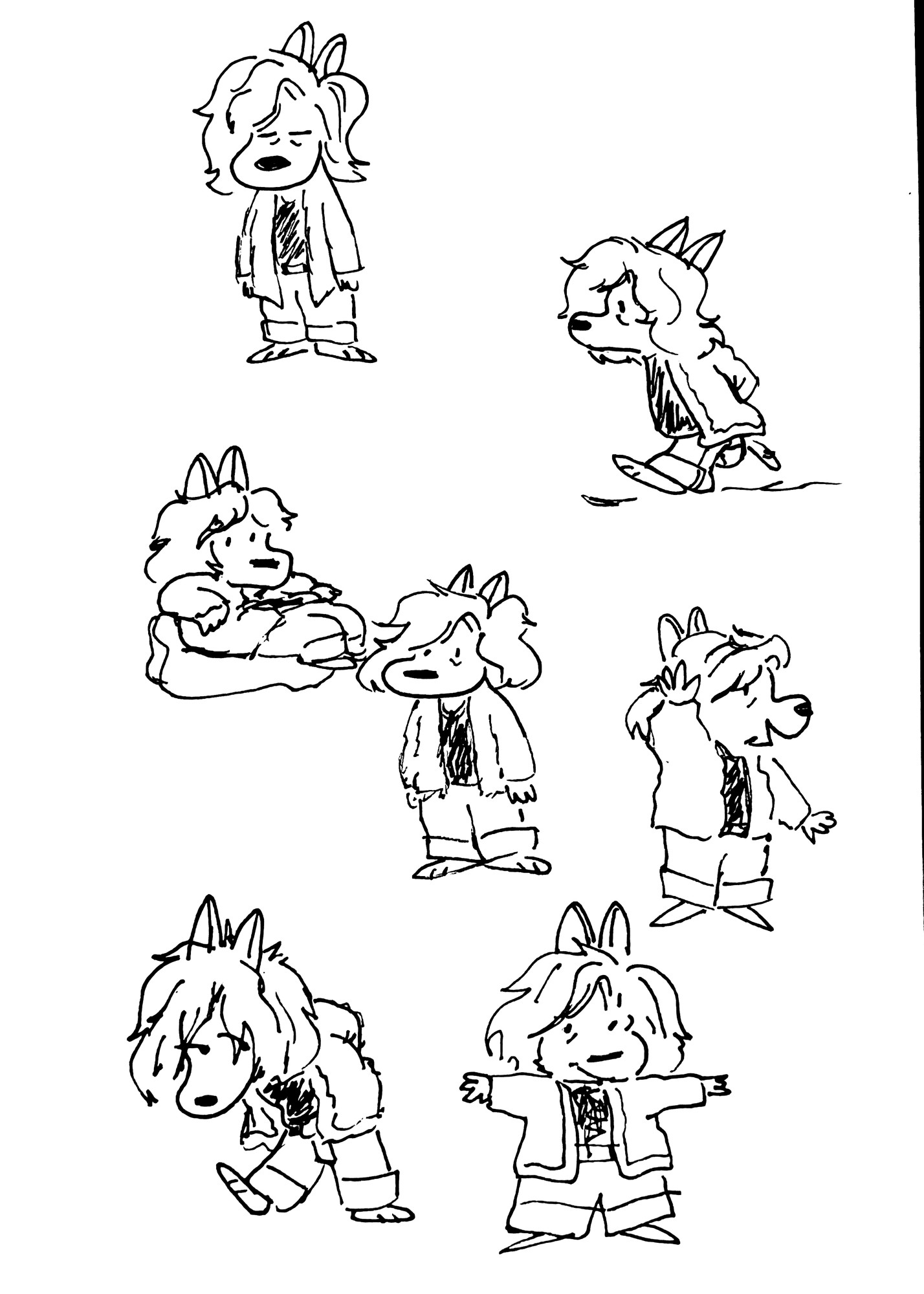 a bunch of scribbles of my fursona wearing a little sweater