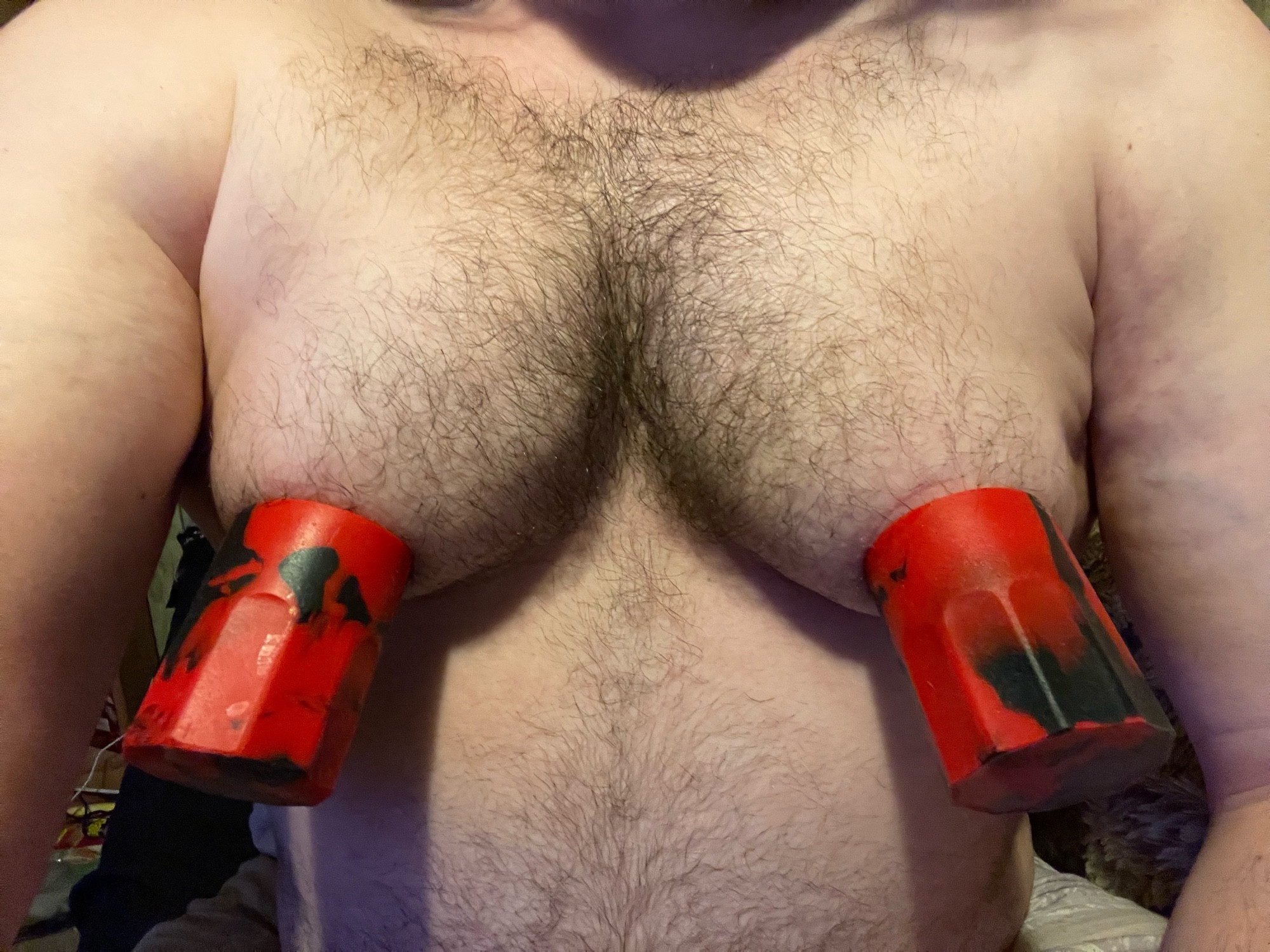 View of my chest, Oxballs suckers on my nipples