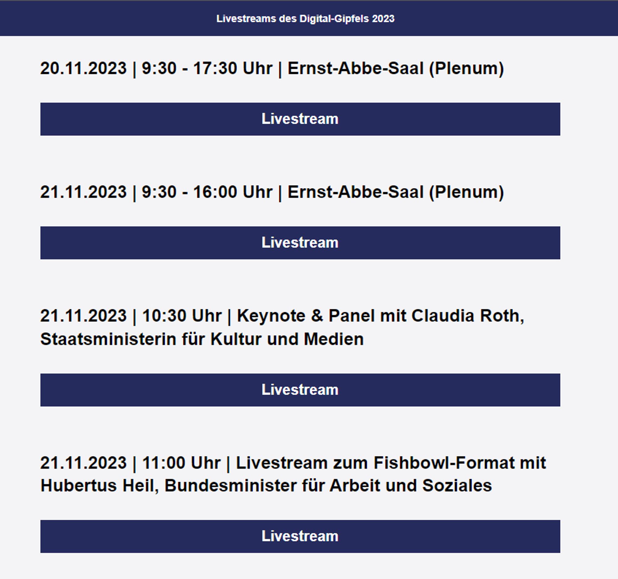 Livestream-Programm Digitalgipfel