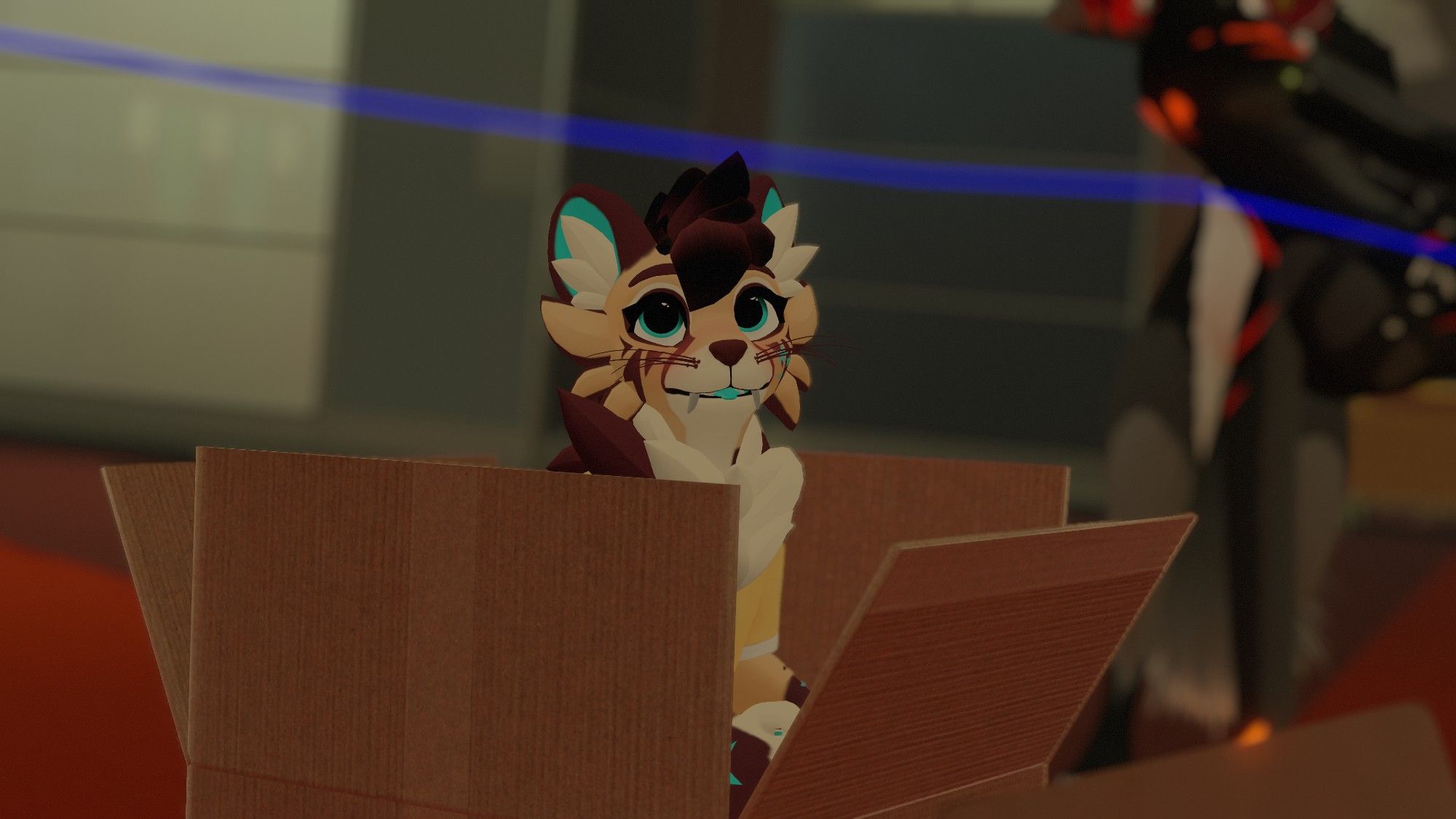 A cat in a cardboardbox in VRChat