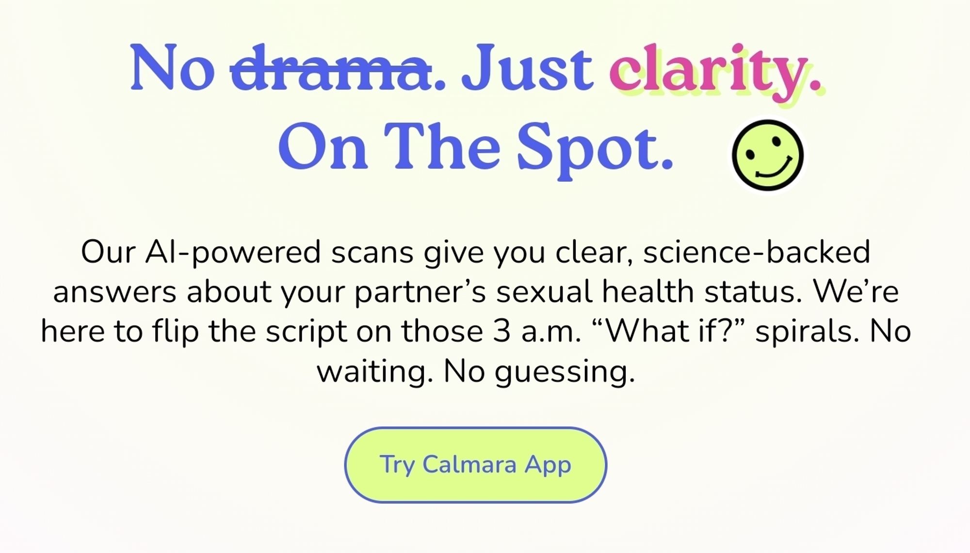 Screen shot of Calmara dot AI website, showing that they have an app