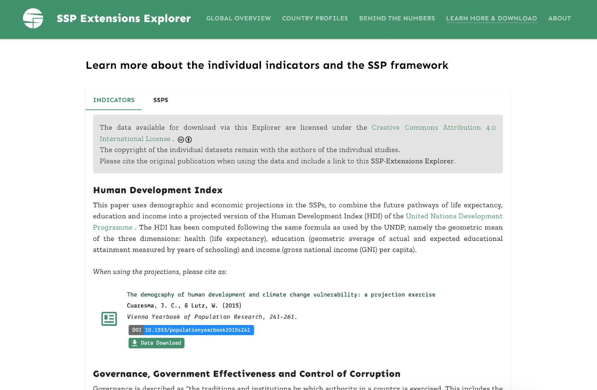 Detailed information about all indicators including scientific references and easy data download