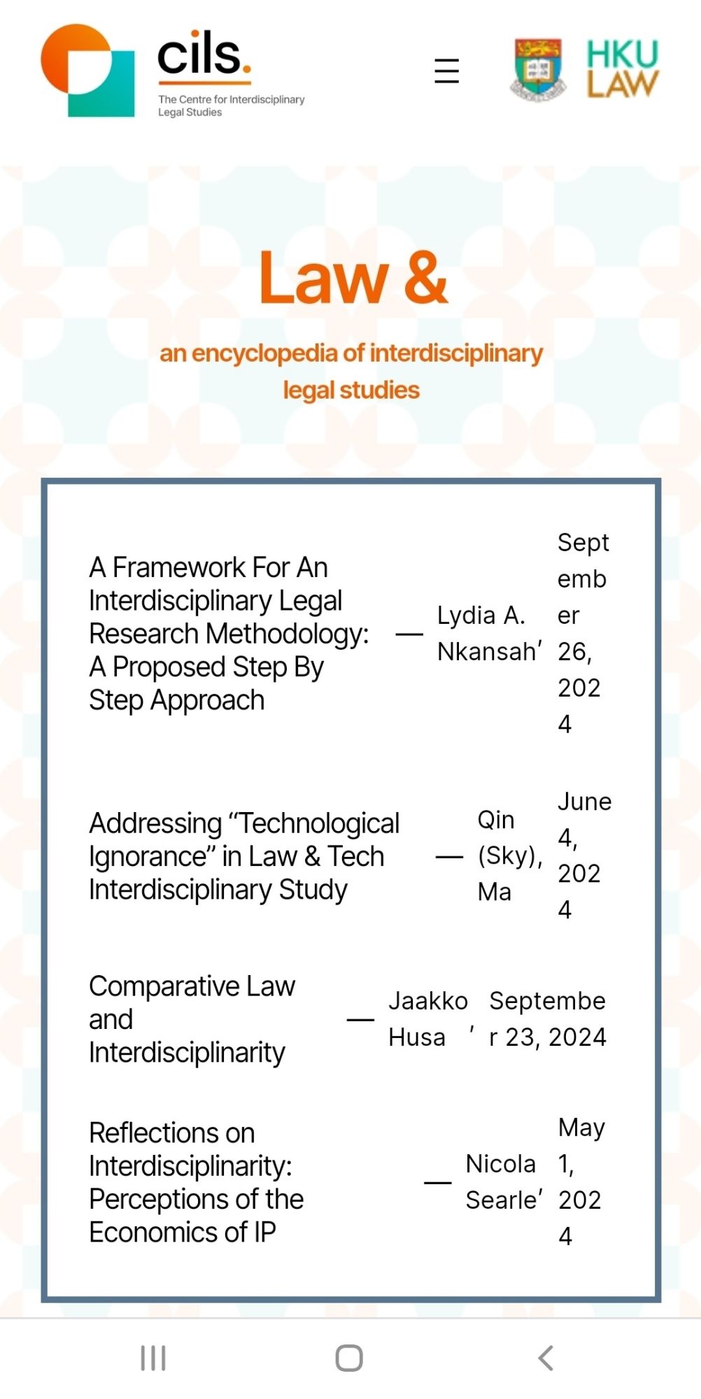 Screen capture of web page showing the titles of 4 encyclopedia entries