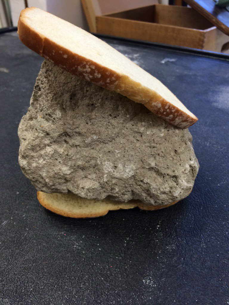 A giant chunk of rock between two slices of white bread 