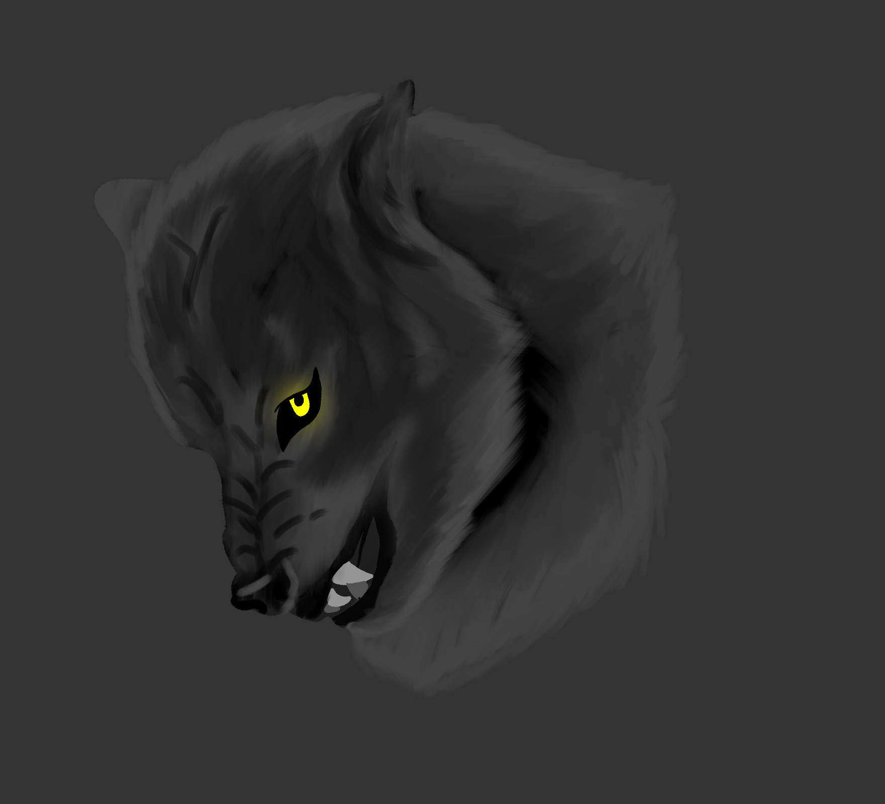 A digital, semi cartoon, drawing of a werewolf face!