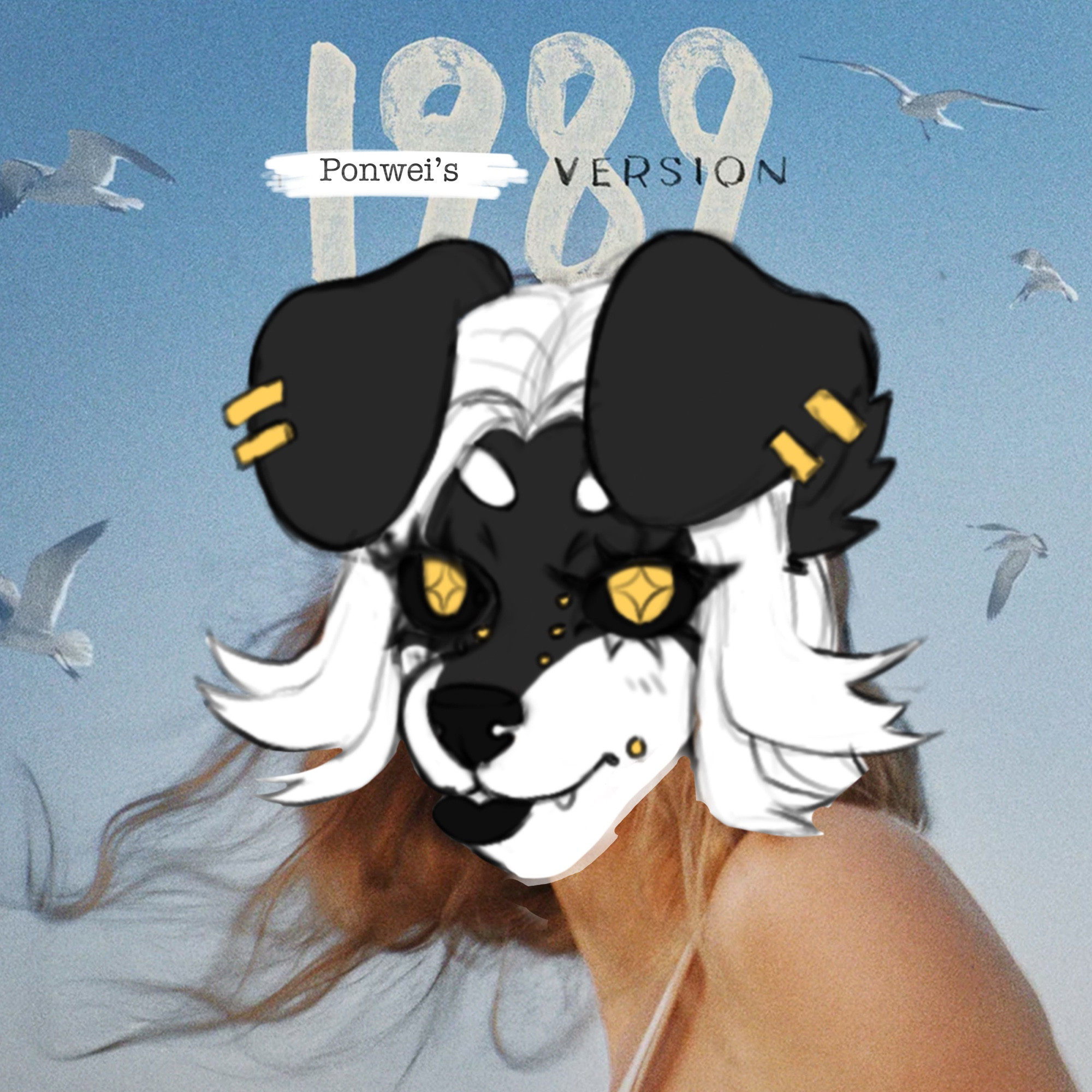 The 1989 Taylor’s version album cover with a furry head photoshopped over Taylor Swift 