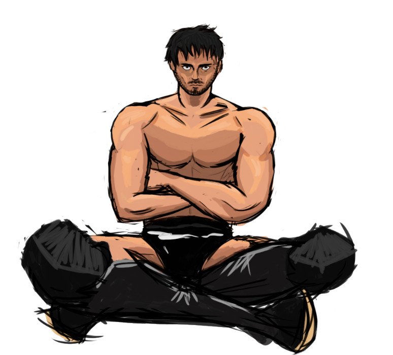 Katsuyori Shibata sitting cross legged and looking cool