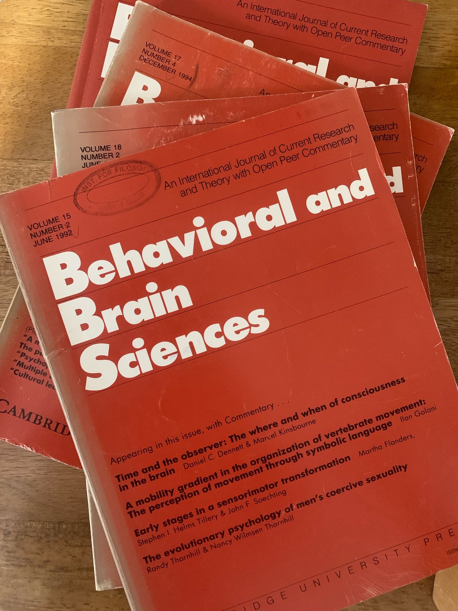 A stack of old copies of Behavioral and Brain Sciences