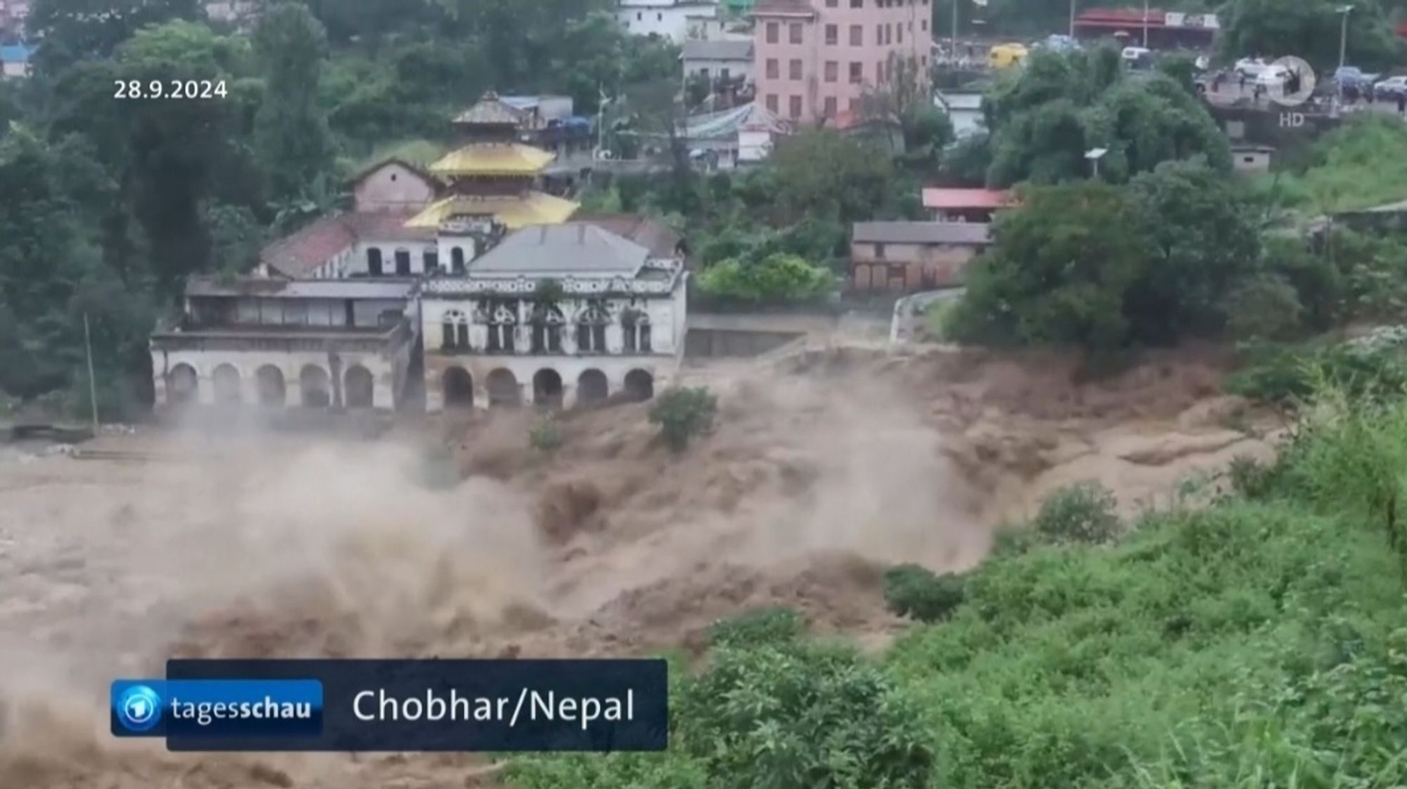 Screenshot Tagesschau vom Unwetter in Chobar in Nepal