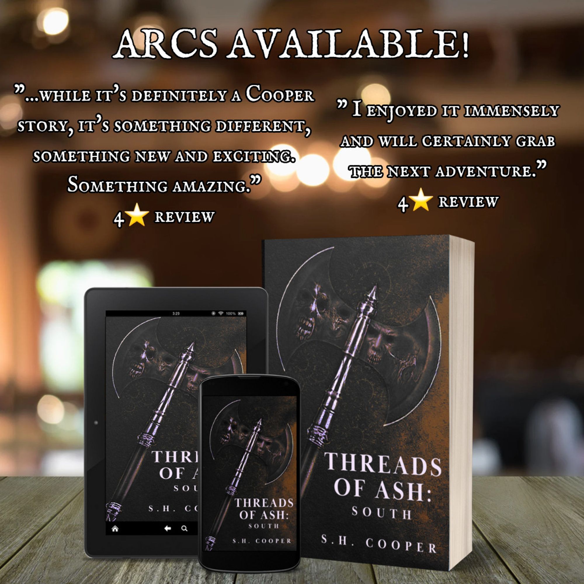 A graphic announcing ARCs for Threads of Ash: South are available.