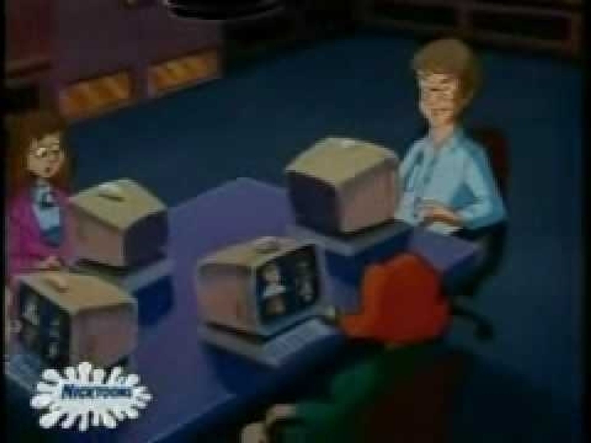 Screen grab of a Pinky and the Brain episode where tech workers hold a videoconference with each other while sitting around the same table