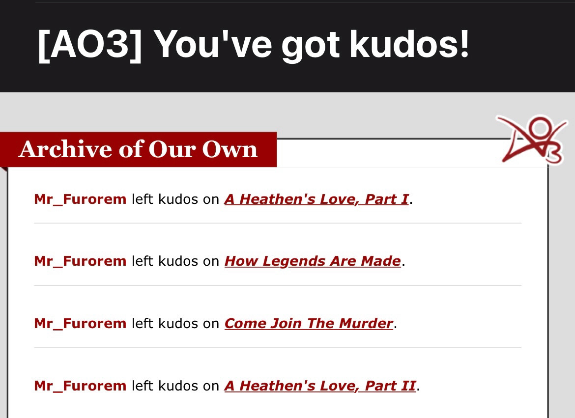 AO3 telling me that someone left kudos on my Osmund fics