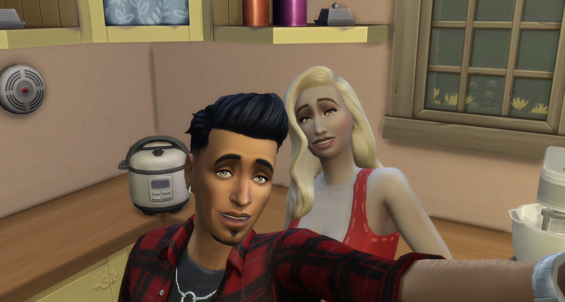 Gunner Lothario posing with Dina Caliente. She has a noticeable grey pallor.