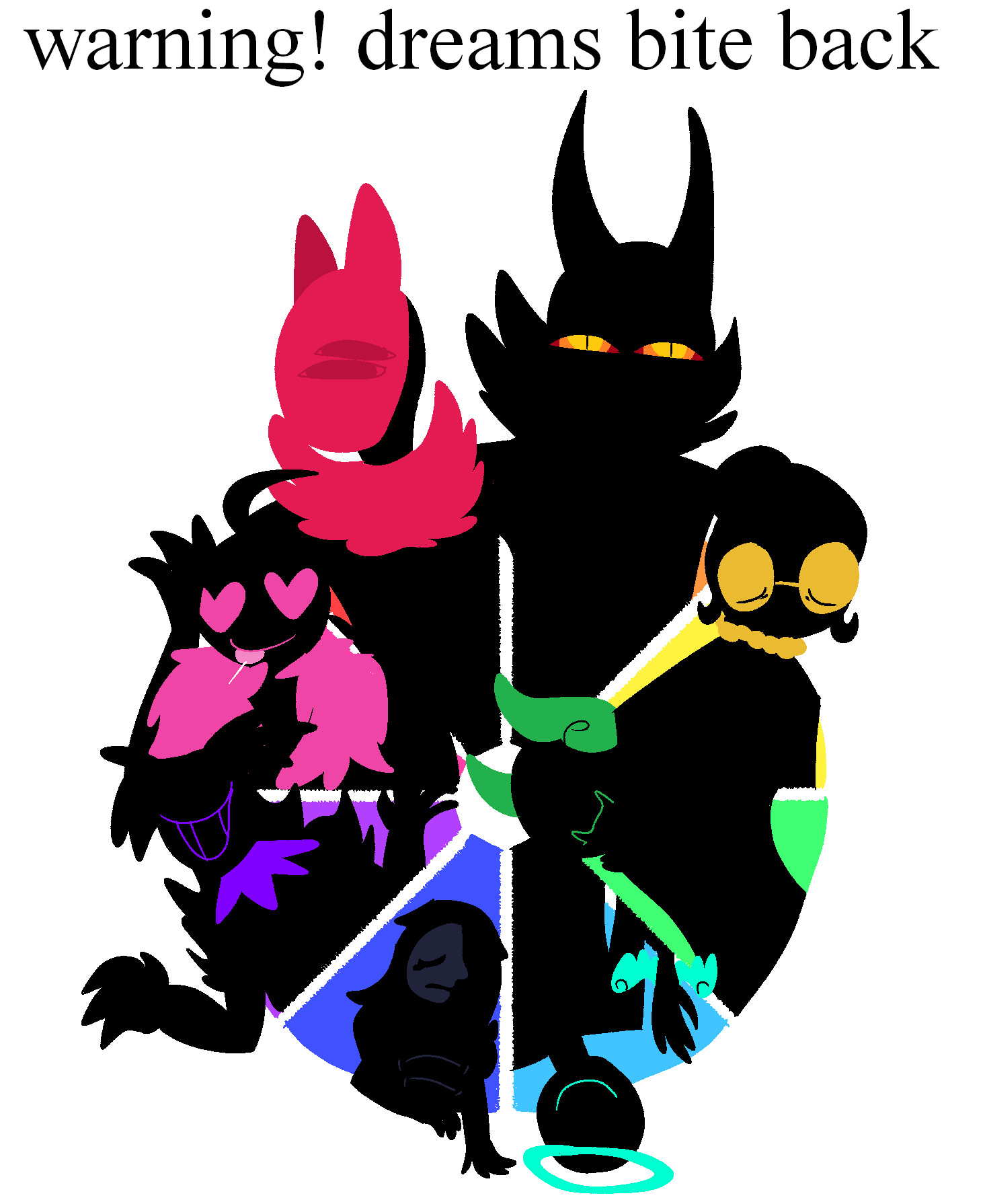 a rainbow circle chart full of dream demons, shadowy beings with very little details. each color contains a single demon.