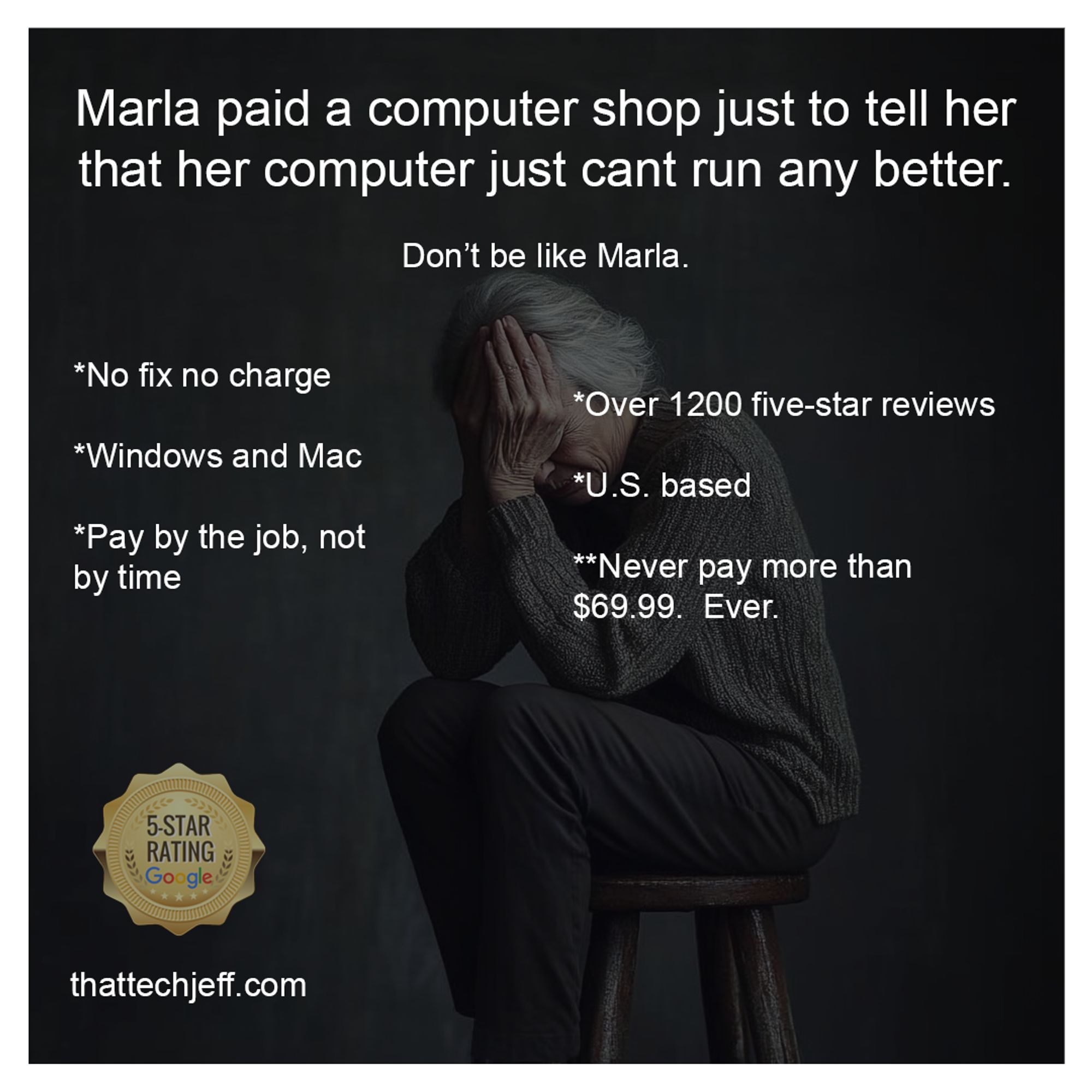 Marla paid a computer shop just to tell her that her computer just cant run any better. Don't be like Marla. https://buff.ly/3AuZtkJ