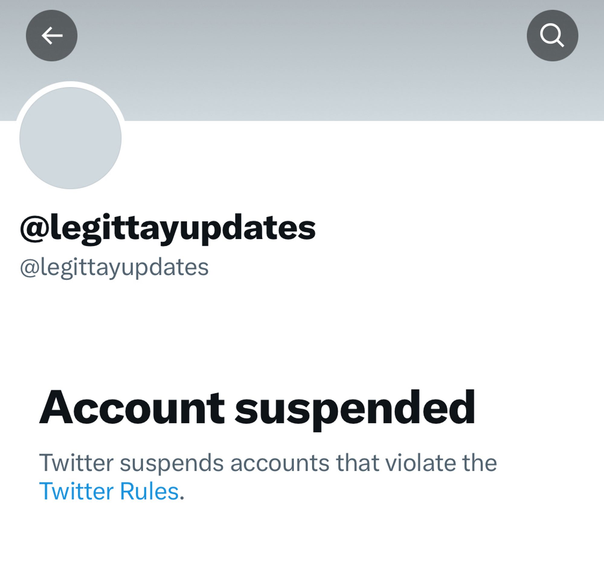 Screenshot of the account which shows it’s currently suspended.