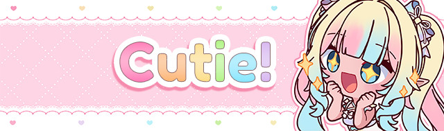sparkly eye cutesi with the word Cutie! in rainbow font