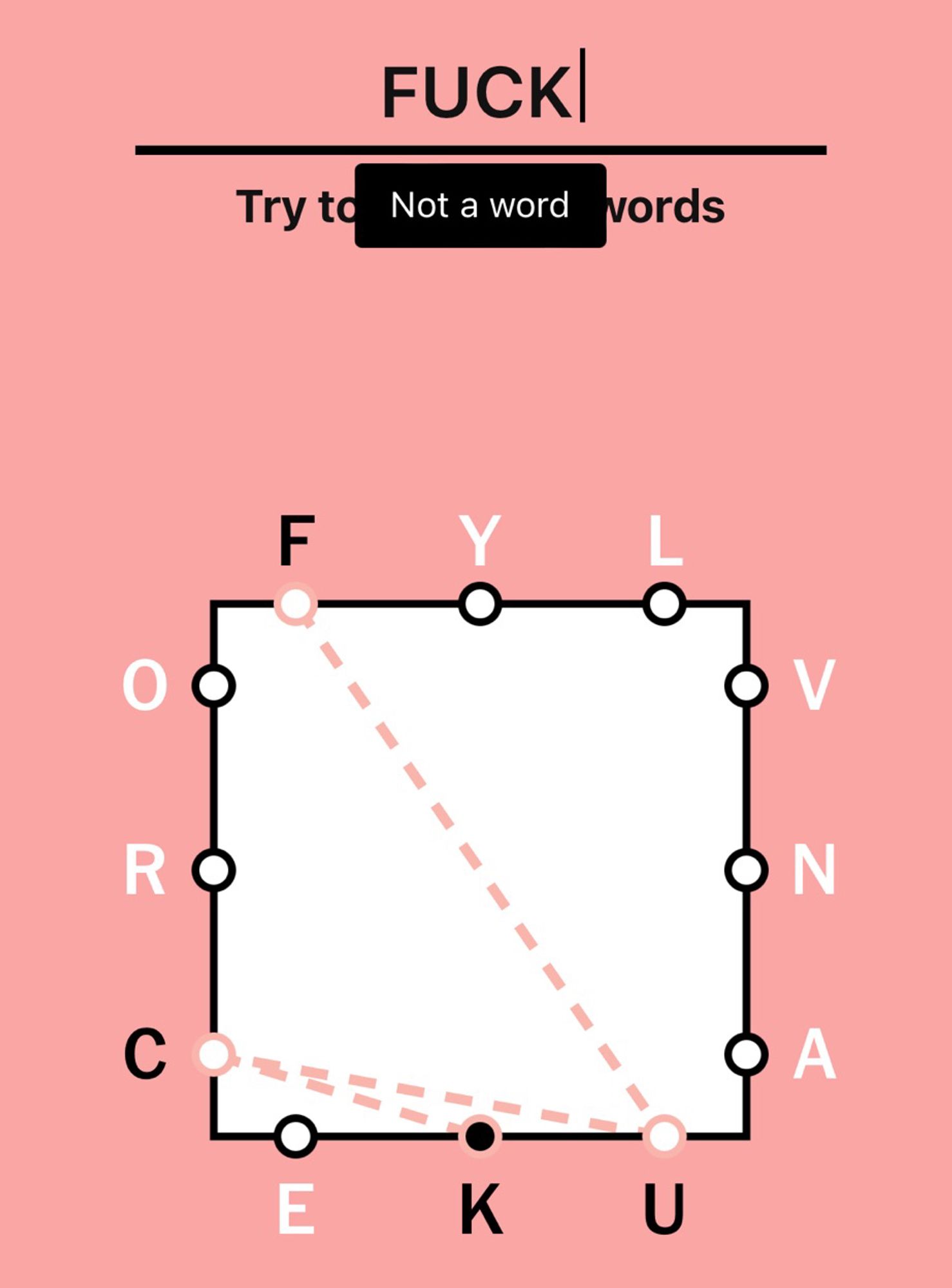 NY Times letter boxed game returns “not a word” when “fuck” is selected